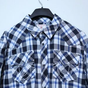 True Religion Men’s Large Embroidered Long Sleeve Button Up Woven Western Shirt